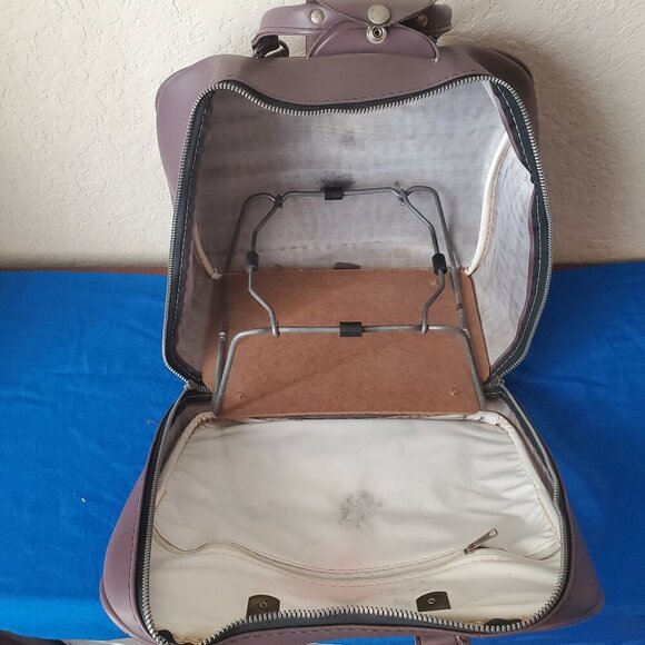 VTG Retro Brunswick Rhino Purple/Mauve & Gray Bowling Ball Bag w/ Ball stand - Picture 8 of 10